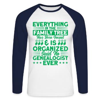 Arbre généalogique Généalogie Cadeau de généalogie - T-shirt baseball manches longues Homme - blanc/marine - Devant - Nik (191cm)