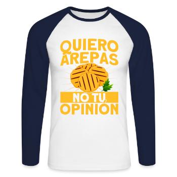Arepas gourmands Arepa Gesche colombien - T-shirt baseball manches longues Homme - blanc/marine - Devant - Nik (191cm)