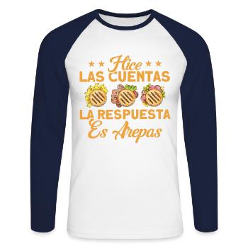 Arepa Food Lovers Arepa Geschen colombien - T-shirt baseball manches longues Homme - blanc/marine - Devant - Nik (191cm)