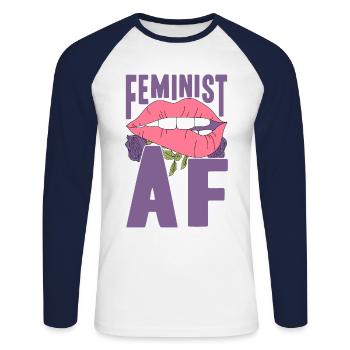 Feminist gender equality F - Unisex Long Sleeve Baseball T-Shirt - white/navy - Front - Nik (191cm)
