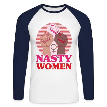 Empowerment of gender equality F - Unisex Long Sleeve Baseball T-Shirt - white/navy - Front - Nik (191cm)