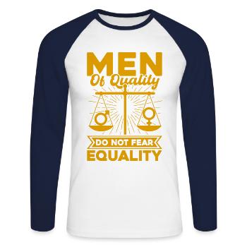 Gender equality Gender equality - Unisex Long Sleeve Baseball T-Shirt - white/navy - Front - Nik (191cm)