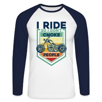 Biker Chopper Motorrad Fahrer Geschenk - Unisex Baseballshirt langarm - Weiß/Navy - Vorne - Nik (191cm)