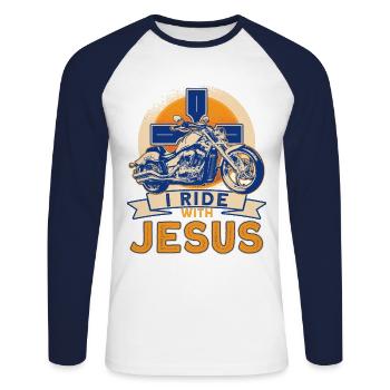Motorcyclist Chopper Faith Gift - Unisex Long Sleeve Baseball T-Shirt - white/navy - Front - Nik (191cm)