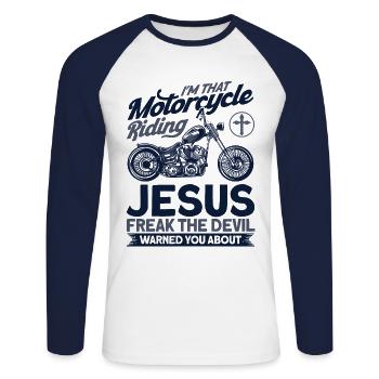 Motorcycle Biker Chopper Motorcyclist Gift - Unisex Long Sleeve Baseball T-Shirt - white/navy - Front - Nik (191cm)
