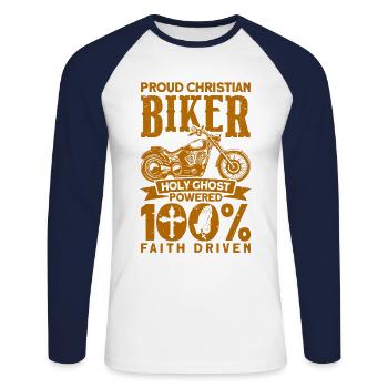 Chopper Christian Faith Gift - Unisex Long Sleeve Baseball T-Shirt - white/navy - Front - Nik (191cm)