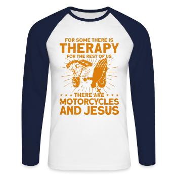 Christian Motorcycle Biker Motorcyclist Gift - Unisex Long Sleeve Baseball T-Shirt - white/navy - Front - Nik (191cm)