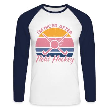 Feldhockey Feldhockey Spieler Hallen Feldhockey Ge - Unisex Baseballshirt langarm - Weiß/Navy - Vorne - Nik (191cm)