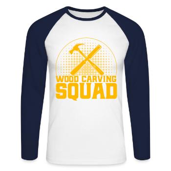 Schreiner Holzschnitzerei Holzbearbeitung Geschenk - Unisex Baseballshirt langarm - Weiß/Navy - Vorne - Nik (191cm)