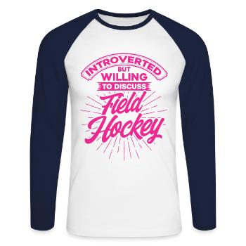 Feldhockey Hallen Feldhockey Feldhockey Spieler Ge - Unisex Baseballshirt langarm - Weiß/Navy - Vorne - Nik (191cm)