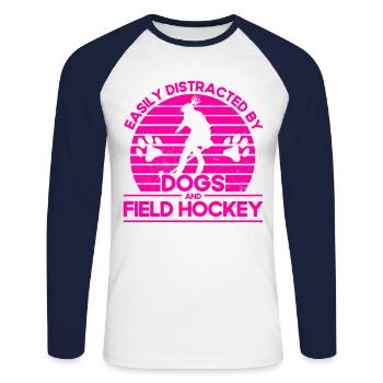 Mannschaftssport Feldhockey Spiel Feldhockey Gesch - Unisex Baseballshirt langarm - Weiß/Navy - Vorne - Nik (191cm)
