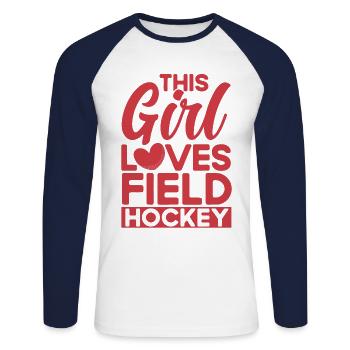 Feldhockey Mannschaftssport Feldhockey Spiel Gesch - Unisex Baseballshirt langarm - Weiß/Navy - Vorne - Nik (191cm)