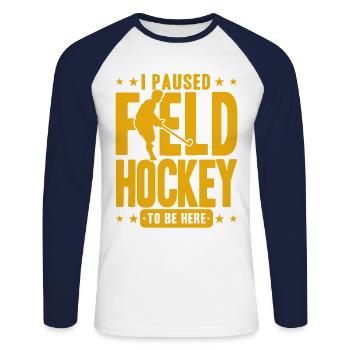 Feldhockey Hallen Feldhockey Feldhockey Spieler Ge - Unisex Baseballshirt langarm - Weiß/Navy - Vorne - Nik (191cm)