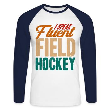 Mannschaftssport Feldhockey Feldhockey Spiel Gesch - Unisex Baseballshirt langarm - Weiß/Navy - Vorne - Nik (191cm)