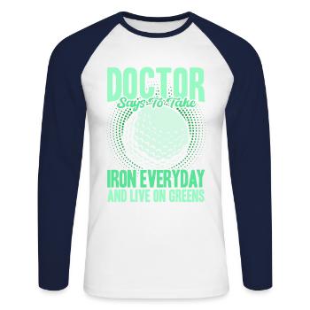 Play Golf Golfers Golf Course Gift - Unisex Long Sleeve Baseball T-Shirt - white/navy - Front - Nik (191cm)