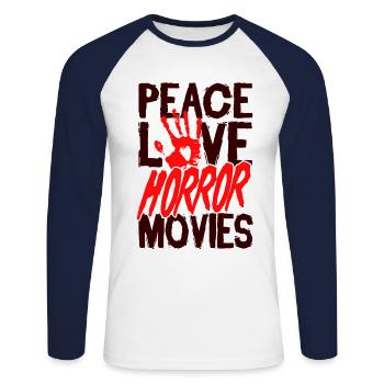 Horrorfilm Horrorfilm Gruselfilm Geschenk - Unisex Baseballshirt langarm - Weiß/Navy - Vorne - Nik (191cm)