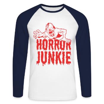 film d’horreur film d’horreur film d’horreur cadeau - T-shirt baseball manches longues Homme - blanc/marine - Devant - Nik (191cm)