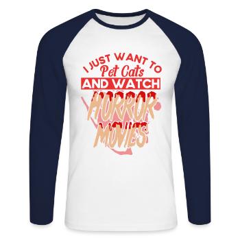 Gruselfilm Horrorfilm Gruselige Filme Geschenk - Unisex Baseballshirt langarm - Weiß/Navy - Vorne - Nik (191cm)