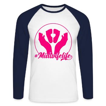 Obstetrician Obstetrician Doula Gift - Unisex Long Sleeve Baseball T-Shirt - white/navy - Front - Nik (191cm)