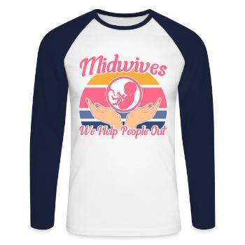 Doula Obstetrician Obstetrician Gift - Unisex Long Sleeve Baseball T-Shirt - white/navy - Front - Nik (191cm)
