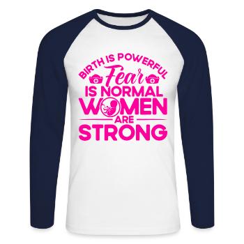 Sage-femme LD Travail Obstétricien Cadeau - T-shirt baseball manches longues Homme - blanc/marine - Devant - Nik (191cm)