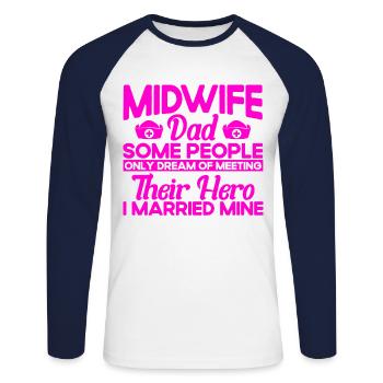 Doula Obstétricien Cadeau - T-shirt baseball manches longues Homme - blanc/marine - Devant - Nik (191cm)