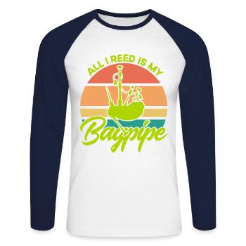 Bagpipers Scottish Bagpipes Bagpipes - Unisex Long Sleeve Baseball T-Shirt - white/navy - Front - Nik (191cm)