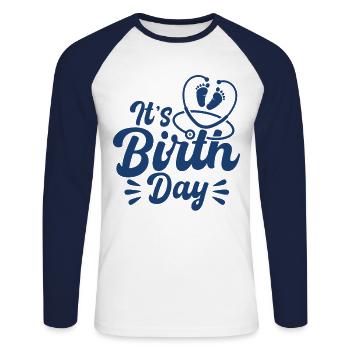 Sage-femme obstétricienne Doula Gift - T-shirt baseball manches longues Homme - blanc/marine - Devant - Nik (191cm)