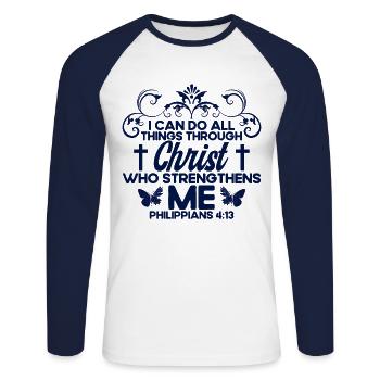 Chrétien inspirant Jésus Don de Dieu - T-shirt baseball manches longues Homme - blanc/marine - Devant - Nik (191cm)