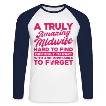 Obstétricien Sage-femme LD Travail Cadeau - T-shirt baseball manches longues Homme - blanc/marine - Devant - Nik (191cm)