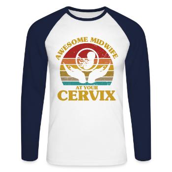 Doula Obstetrician Obstetrician Gift - Unisex Long Sleeve Baseball T-Shirt - white/navy - Front - Nik (191cm)