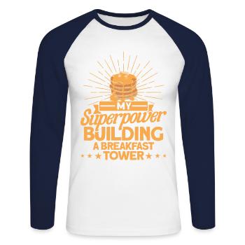 Pancakes Lovers Breakfast Pancakes Fluffi - Unisex Long Sleeve Baseball T-Shirt - white/navy - Front - Nik (191cm)