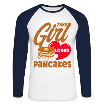 Crêpes Jour Petit déjeuner Crêpes Crêpes Crêpes - T-shirt baseball manches longues Homme - blanc/marine - Devant - Nik (191cm)