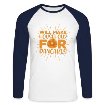 Fluffiger Flachkuchen Pfannkuchen Frühstückspfannk - Unisex Baseballshirt langarm - Weiß/Navy - Vorne - Nik (191cm)