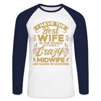 Midwife Obstetrician LD Work Gift - Unisex Long Sleeve Baseball T-Shirt - white/navy - Front - Nik (191cm)