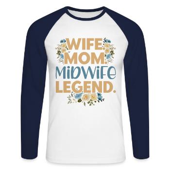 Obstétricien Sage-femme Doula Cadeau - T-shirt baseball manches longues Homme - blanc/marine - Devant - Nik (191cm)