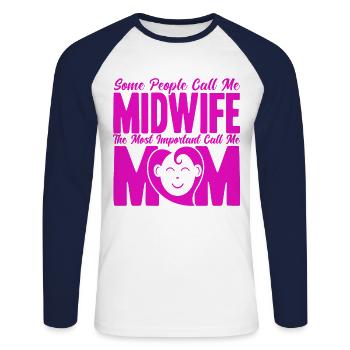 Sage-femme LD Travail Obstétricien Cadeau - T-shirt baseball manches longues Homme - blanc/marine - Devant - Nik (191cm)