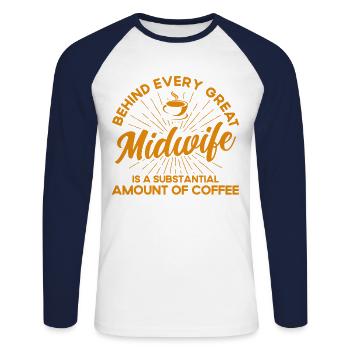 Obstétricien Doula Cadeau de sage-femme - T-shirt baseball manches longues Homme - blanc/marine - Devant - Nik (191cm)