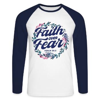 Christian Bible Verse Religious Gift - Unisex Long Sleeve Baseball T-Shirt - white/navy - Front - Nik (191cm)