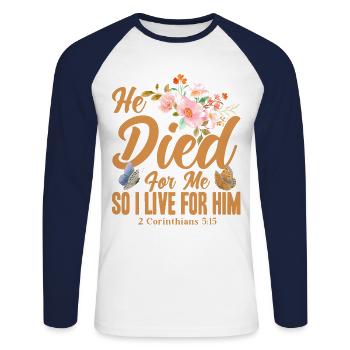 Religiously Inspiring Bible Verse Gift - Unisex Long Sleeve Baseball T-Shirt - white/navy - Front - Nik (191cm)