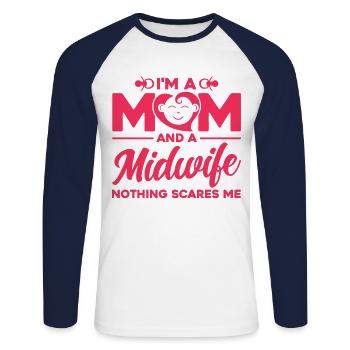 Obstétricien Sage-femme Doula Cadeau - T-shirt baseball manches longues Homme - blanc/marine - Devant - Nik (191cm)