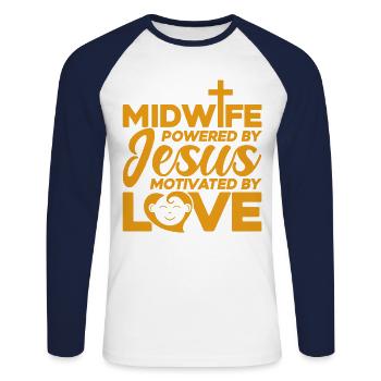 Obstétricien Sage-femme LD Travail Cadeau - T-shirt baseball manches longues Homme - blanc/marine - Devant - Nik (191cm)