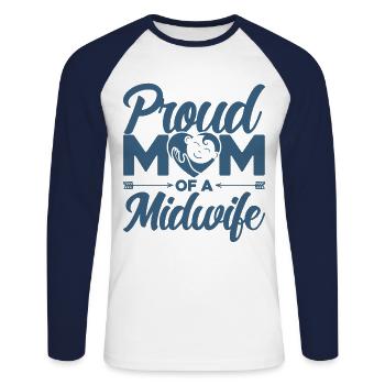 Sage-femme LD Travail Obstétricien Cadeau - T-shirt baseball manches longues Homme - blanc/marine - Devant - Nik (191cm)