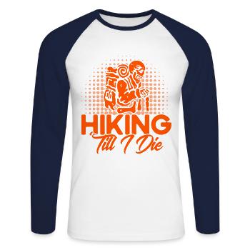 Hiking Backpacking Gift - T-shirt baseball manches longues Homme - blanc/marine - Devant - Nik (191cm)