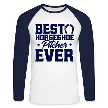 Hufeisen-Wurfspiel Hufeisen Werfen Hufeisen-Werfen - Unisex Baseballshirt langarm - Weiß/Navy - Vorne - Nik (191cm)