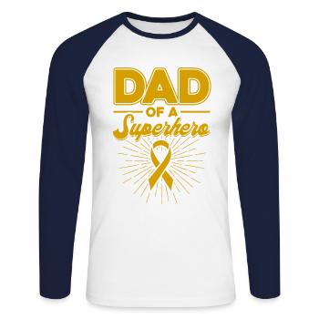 Soutien aux survivants d’un cancer infantile à Kre - T-shirt baseball manches longues Homme - blanc/marine - Devant - Nik (191cm)