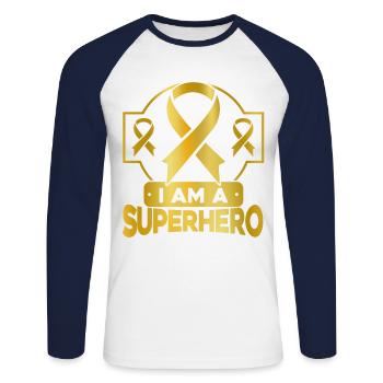 Cancer infantile Soutien au cancer chez les enfants - T-shirt baseball manches longues Homme - blanc/marine - Devant - Nik (191cm)