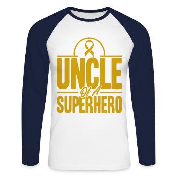 Survivant du ruban jaune d’un cancer infantile - T-shirt baseball manches longues Homme - blanc/marine - Devant - Nik (191cm)
