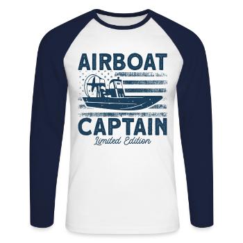 Capitaine de bateau à air Cadeau de capitaine d’hydroglisseur - T-shirt baseball manches longues Homme - blanc/marine - Devant - Nik (191cm)