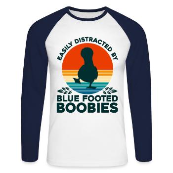 Seevogel Blaufußtölpel Vogelbeobachter Geschenk - Unisex Baseballshirt langarm - Weiß/Navy - Vorne - Nik (191cm)